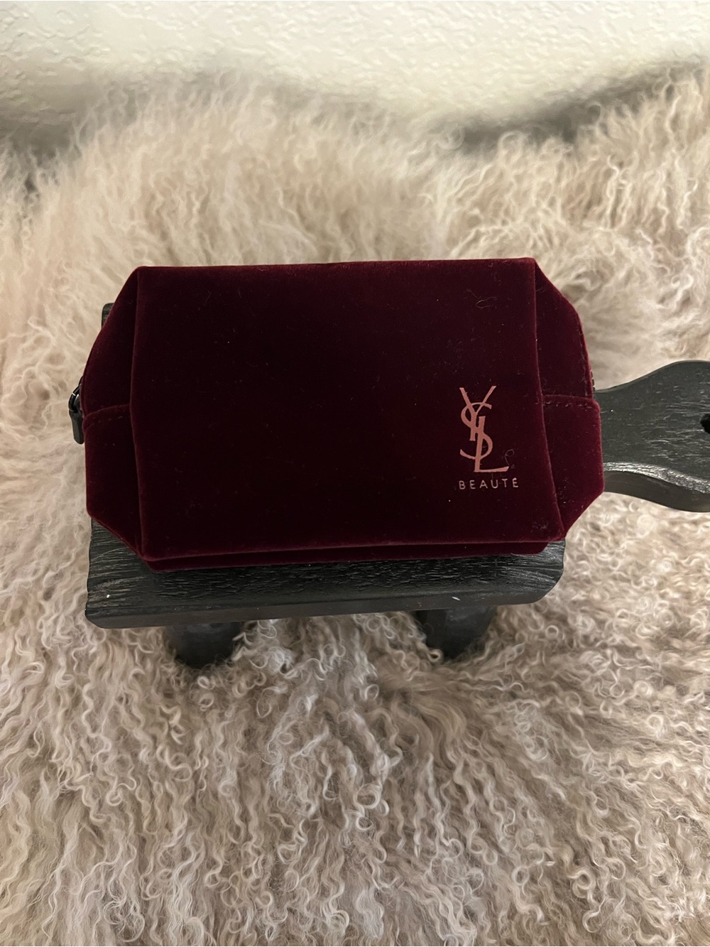 Yves Saint Laurent Velvet Makeup Case in Deep Burgundy  size 6 by 4 inches.